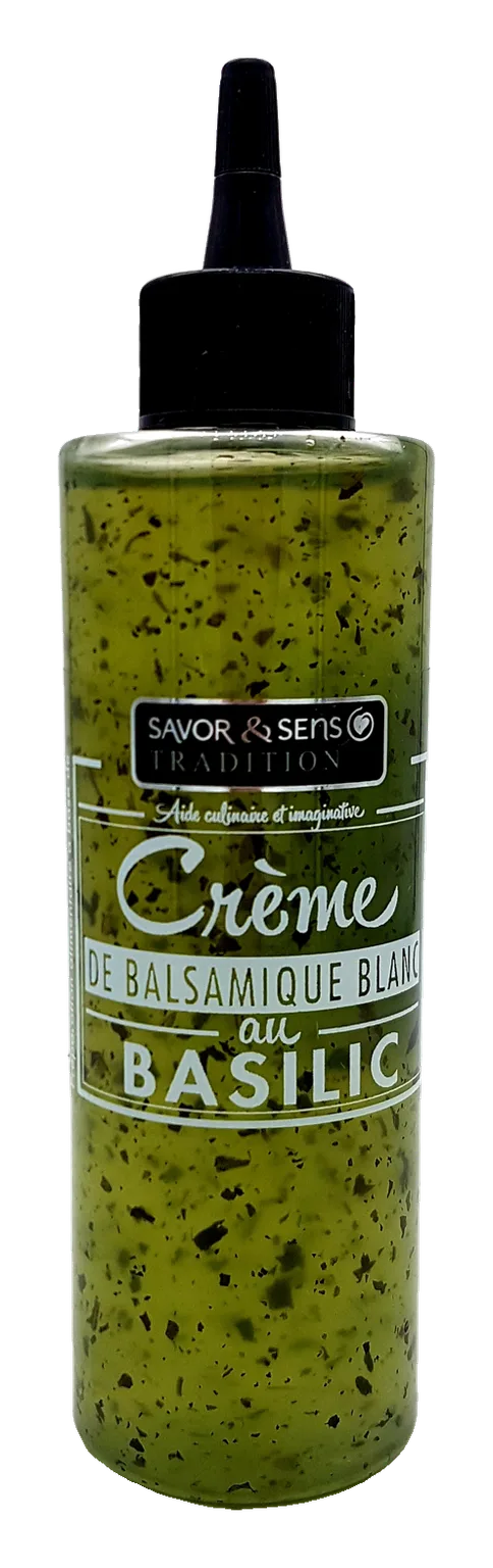 White balsamic cream with basil