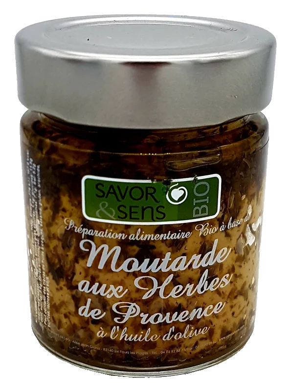 Senf mit Kräutern der Provence und Olivenöl, kleines Glas