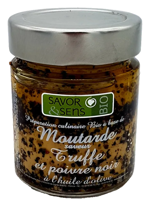 Moutarde saveur Truffe et Poivre noir à l’huile d’olive Petit pot