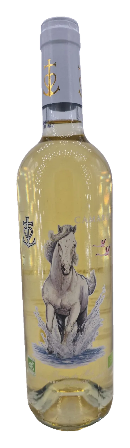 Weißwein der Sables de Camargue Bio Mas des Jeux (Motiv Pferd)