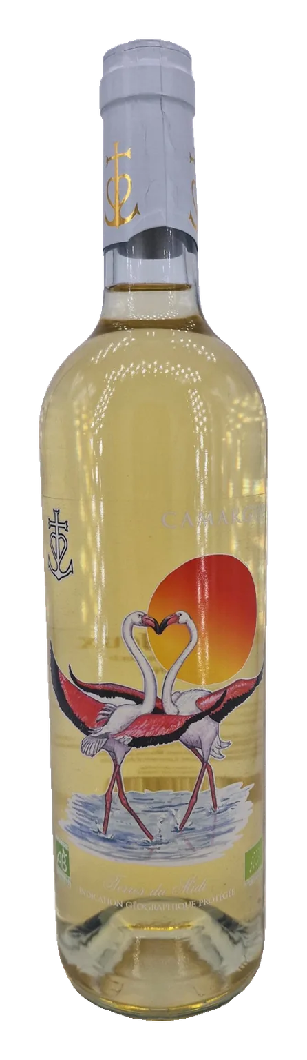 Weißwein der Sables de Camargue Bio Mas des Jeux (Motiv Flamingo)